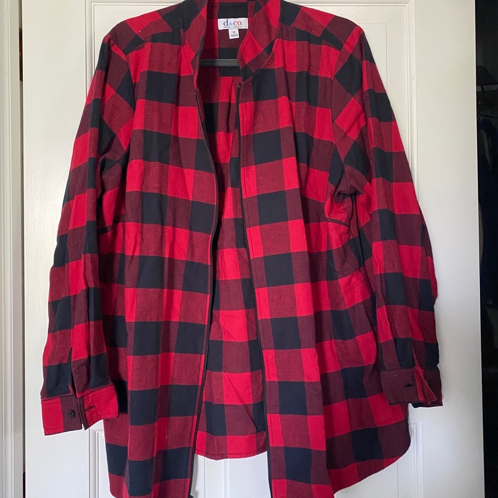 Denim and Company - Red and Black plaid over shirt - 1X - Picture 2 of 4